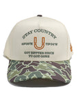 Casquette Ü CAP Stay Country crème visière camo broderie orange vue de face